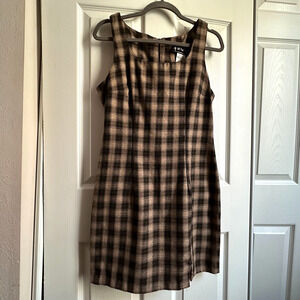 Vintage All That Jazz Womens 11/12 Large Black Brown Check Sleeveless Mini Dress